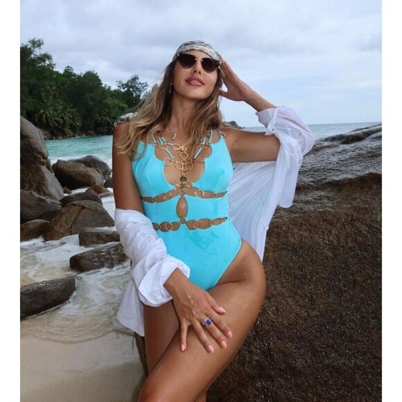 Agent Provocateur Davine Turquoise Swimsuit AP3 Medium NWT $630 - Picture 2 of 10